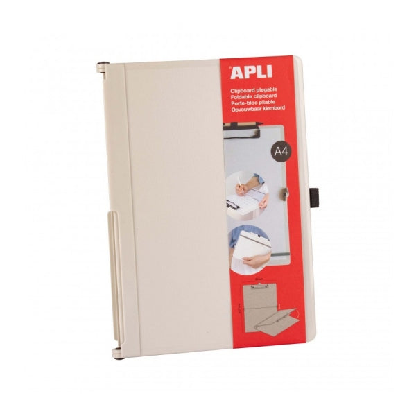 Apli Clipboard Plegable - Compacto y Facil de Transportar - Sujeta Hojas con Goma Elastica - Extension para Boligrafo - Material Resistente ABS - Dise�o Funcional y Versatil - Color Blanco
