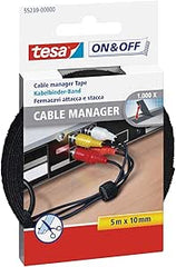 Pack de bandes Velcro Tesa On & Off Cable Manager 5 m x 10 mm - Pour organiser les câbles - Couleur Noir