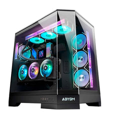 Abysm Danube Sava H600 Boîtier tour noir E-ATX, ATX, ITX, Micro ATX - Verre trempé latéral et avant - 3,5" et 2,5" - USB-A, USB-C et Audio - 4 ventilateurs ARGB installés - Supporte le refroidissement liquide