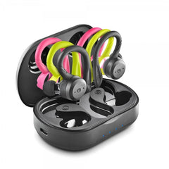 Fones de ouvido esportivos NGS Artica Jogger Bluetooth 5.3 TWS - Inclui 3 fones de ouvido de silicone de cores diferentes - Viva-voz - Duração da bateria até 10h - Base de carregamento - Resistência IPX7