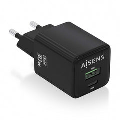 Carregador Aisens Gan USB-C 30W - Alta eficiência energética - Tecnologia AI para carregamento rápido - Múltiplas proteções de segurança - Compatível com USB-C e USB-A - Carregamento simultâneo de 2 dispositivos