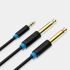 Vention Cabo Estéreo Jack 3,5 Macho para 2x Jack 6,5 Macho - 1m - Cor Preta