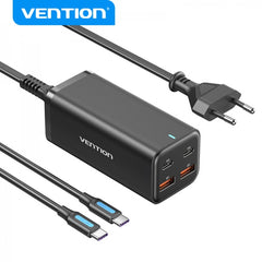 Vention Portable GaN Charger 4 Ports Desktop PD100W Cable Kit - EU - Black Color