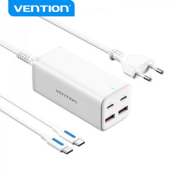 Vention Desktop GaN Charger 4 Ports FBSBG-EU PD100W with Cable Kit - EU - White Color
