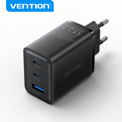 Vention GaN Wall Charger 3 USB Ports (C + C + A) (65W/65W/30W) - EU - Black Color
