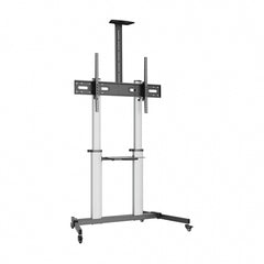 Aisens Pro Floor Stand with Wheels for TV 60â€-100†- High Resistance Aluminum - Maximum Vesa 1000x600mm - Maximum Load 100Kg - Tilt -10º/+5º - Adjustable Height - Black/Silver Color