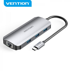 Vention Docking Station 6 em 1 USB-C a HDMI 4K/3xUSB3.0/RJ45/PD100W - 0.15m - Cor Cinzento