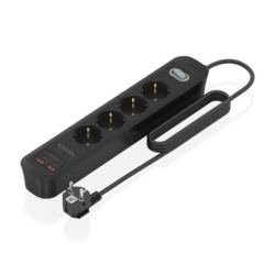 Aisens Power Strip com 4 tomadas Schuko - 2xUSB-C - 2xUSB-A - Cabo de 1,4m - Switch com indicador LED - Power Delivery