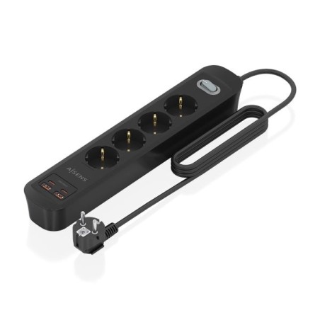 Aisens Regleta con 4 Tomas Schuko - 2xUSB-C - 2xUSB-A - Cable de 1.4m - Interruptor con Indicador LED - Power Delivery
