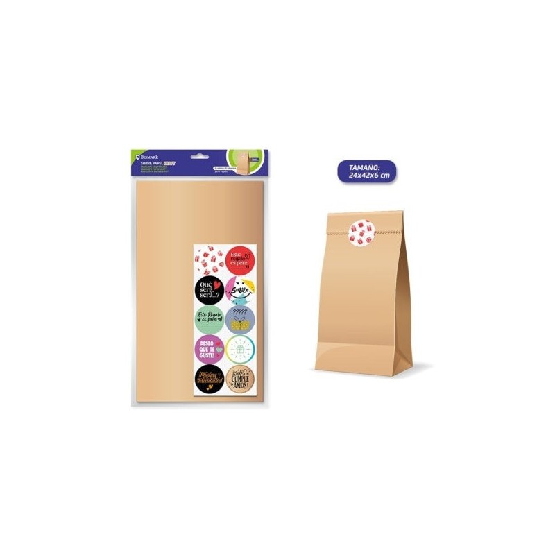 Bismark Pack of 10 Kraft Paper Envelopes 50grs with 10 Stickers for Closing - Measurements 24x42x6cm - Ideal for Gifts - Kraft