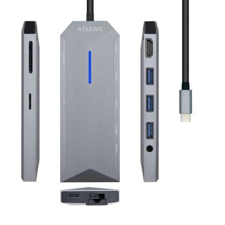 Aisens Dock 9 in 1 USB-C 3,0 Hub with 3x USB-A 3,0, 1x HDMI 1x RJ45, 1x PD 100W, 1x 3,5mm Audio, 1x SD Reader, 1x MicroSD