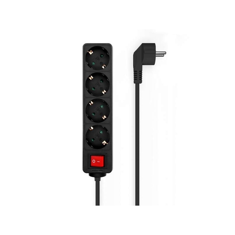 Aisens Regleta de 4 Tomas Schuko con Cable de 1.4m - Interruptor On/Off - Proteccion Infantil - Color Negro