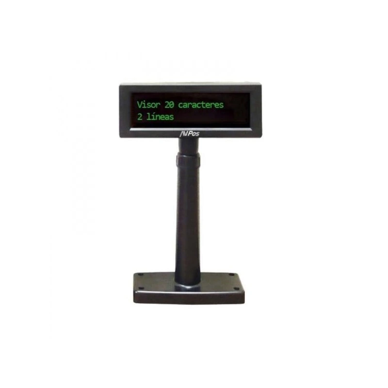 AVPos Visor VFD220 - 2 Linhas de 20 Caracteres - Cor do Ecrã Verde - 267 Tipos de Caracteres Internacionais - USB - Cor Preto
