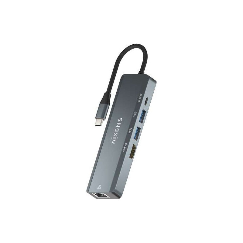 Aisens USB-C Dock 5 en 1 - USB-C a 1xHDMI - 1xRJ45 - 2xUSB - 1xpd - 15cm - Color Gris