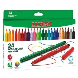 Pacote Alpino com 24 Marcadores Coloridos - Ponta 3mm - Super Lavável e Brilhante - Uso Escolar - Desenvolve Criatividade