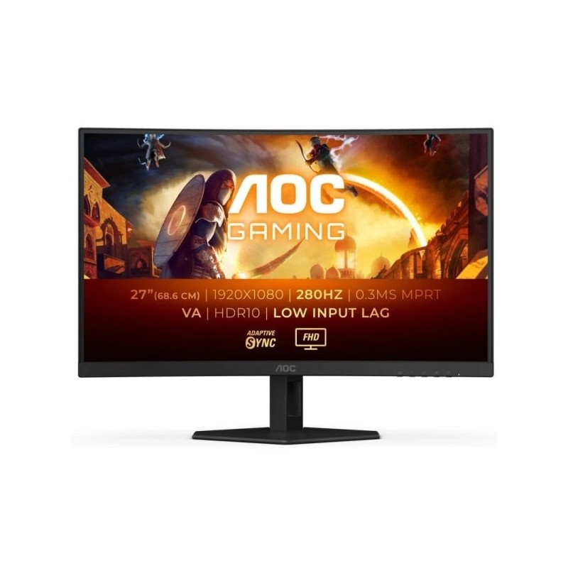 AOC G4 Monitor 27" Curvo 1500R LED Fast Va FullHD 280Hz HDR10 - Respuesta 1ms - Angulo de Vision 178° - HDMI, DisplayPort