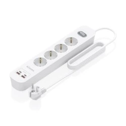 Aisens Power Strip with 4 Schuko Outlets - 2xUSB-C - 2xUSB-A - 1,4m Cable - Switch with LED Indicator - Power Delivery