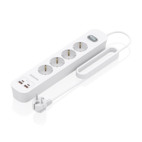 Aisens Regleta con 4 Tomas Schuko - 2xUSB-C - 2xUSB-A - Cable de 1.4m - Interruptor con Indicador LED - Power Delivery