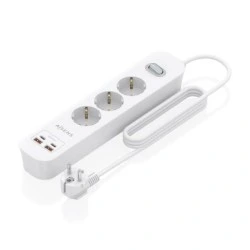 Multiprise Aisens avec 3 Prises Schuko - 2xUSB-C - 2xUSB-A - Câble 1,4m - Switch avec Indicateur LED - Power Delivery 3.0