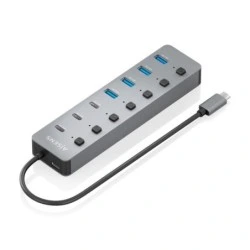 Aisens Hub USB-C 3.2 Gen2 10G - 4xUSB-A - 3xUSB-C - 1xUSB-C PD3.0 100W - Botones de Encendido/Apagado en Cada Puerto - 30cm