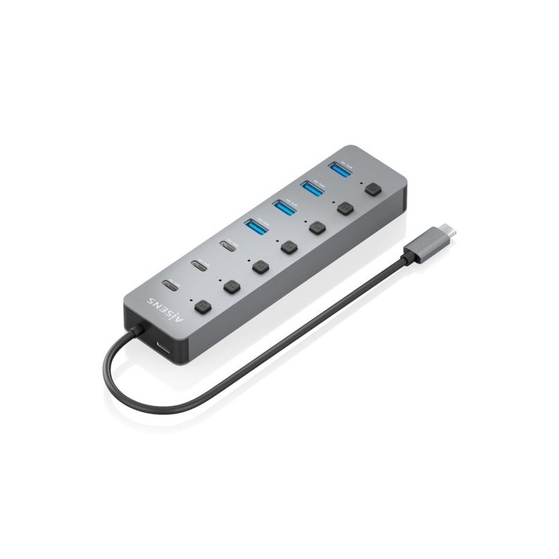 Aisens Hub USB-C 3.2 Gen2 10G - 4xUSB-A - 3xUSB-C - 1xUSB-C PD3.0 100W - Botones de Encendido/Apagado en Cada Puerto - 30cm