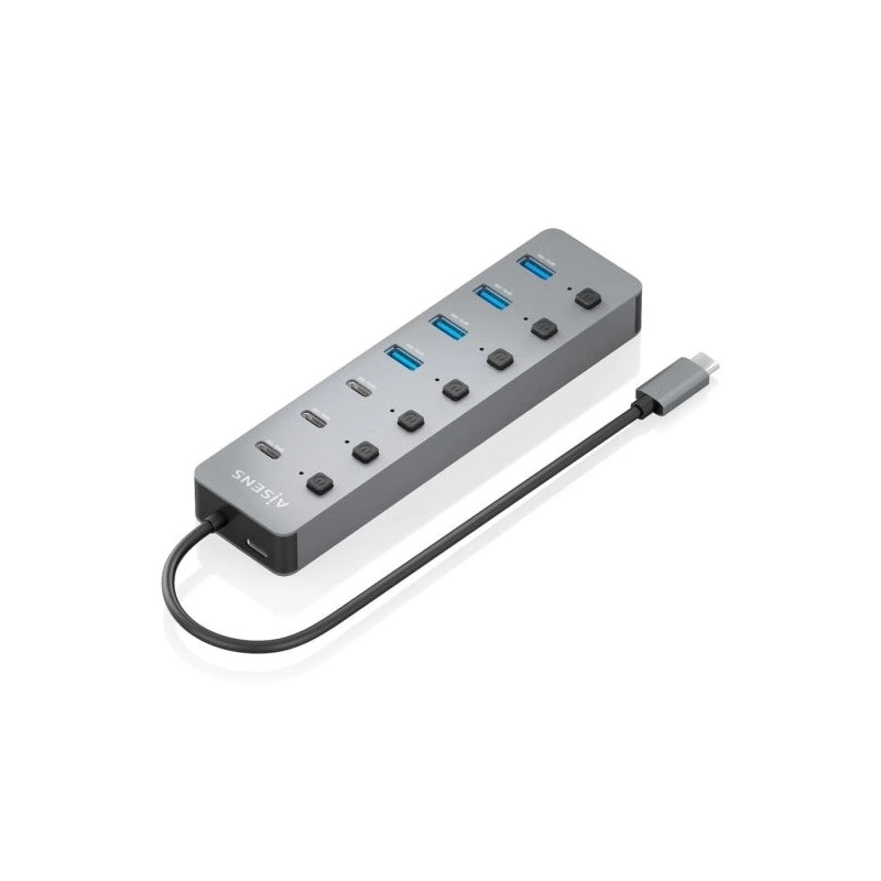 Aisens Hub USB-C 3.2 Gen2 10G - 4xUSB-A - 3xUSB-C - 1xUSB-C PD3.0 100W - Botones de Encendido/Apagado en Cada Puerto - 30cm