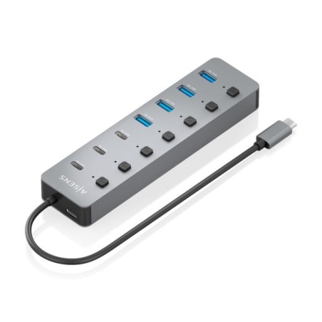 Aisens Hub USB-C 3.2 Gen2 10G - 4xUSB-A - 3xUSB-C - 1xUSB-C PD3.0 100W - Botones de Encendido/Apagado en Cada Puerto - 30cm