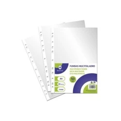 Bismark Pack de 50 Fundas Multitaladro A4 80 Micras - Acabado Cristal - Ideal para Carpetas con Anillas - Transparente