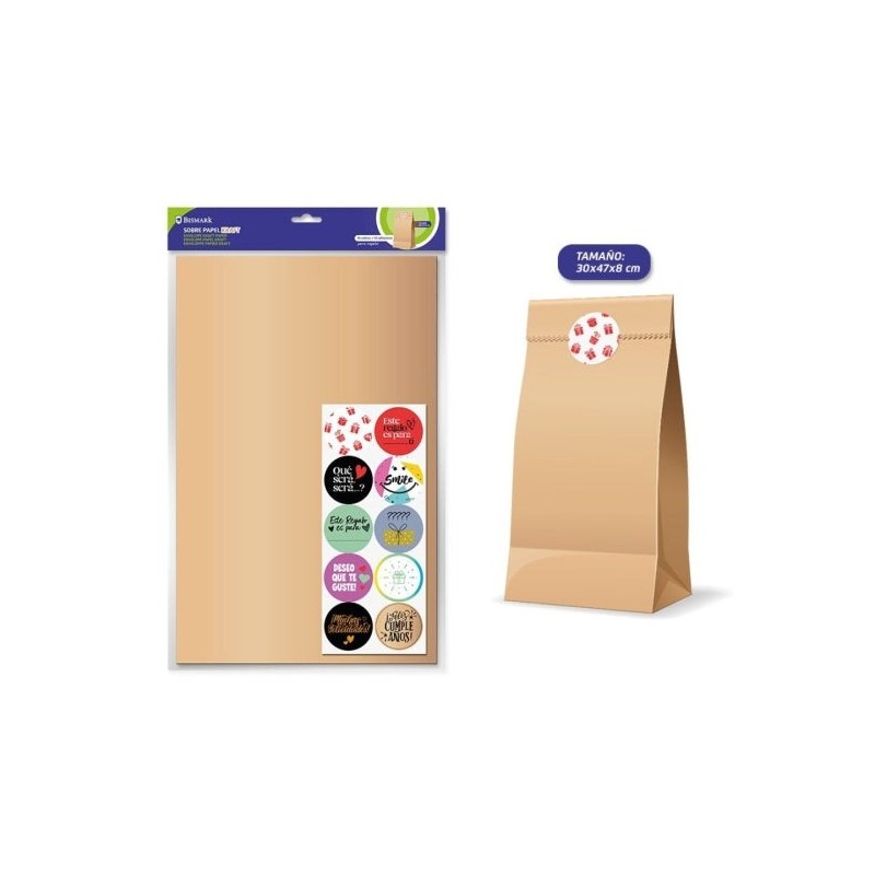 Bismark Pack de 10 Sobres Papel Kraft 50grs con 10 Pegatinas para Cierre - Medidas 30x47x8cm - Ideal para Regalos - Color