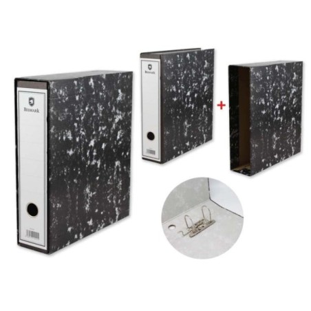 Bismark A4 Marbled A-Z File Folder with Cover - 75mm Spine - Lined Cardboard - Card Holder on the Spine - Lever Mechanism