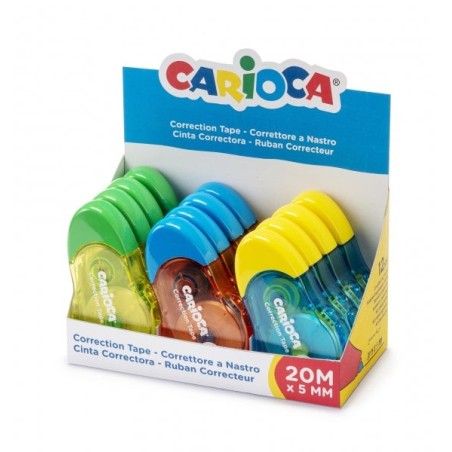 Carioca Tape Display of 12 Correction Tapes - 20mx5mm - Opaque - Write Over Straight Away - Ideal for Any Type of Paper