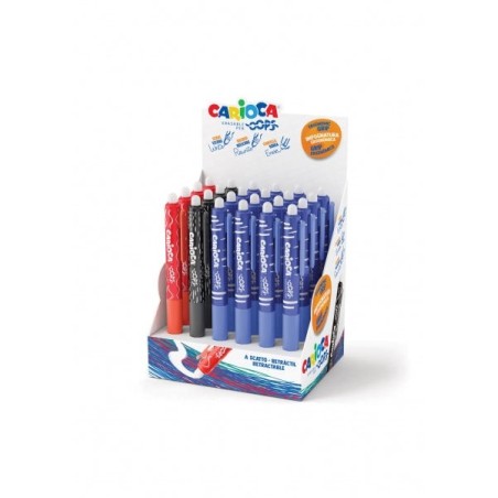 Carioca Oops Expositor de 24 Boligrafos Borrables Retractiles - Tinta Termo Sensible - Empuñadura Ergonomica Triangular - Punta