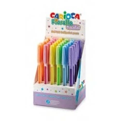 Carioca Fiorella Expositor com 30 Esferográficas de Cor Tinta Gel - Ponta de Esfera 1mm - Corpo Transparente Pastel - Cores