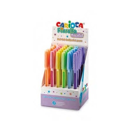 Carioca Fiorella Expositor con 30 Boligrafos de Colores Tinta Gel - Punta de Bola 1mm - Cuerpo Transparente Pastel - Colores