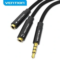 Câble répartiteur audio Vention - Synchronisation audio et microphone - Tissu tressé - Connecteur décalé - Couleur noire