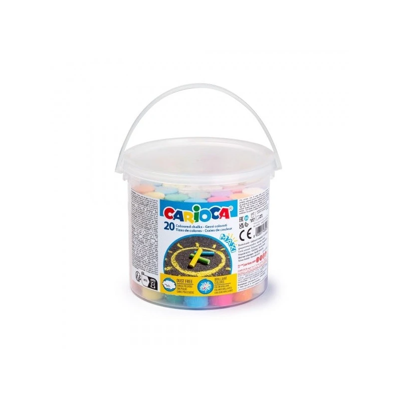 Carioca Lot de 20 Maxi Pots à Craie avec Poignée - Sans Poussière - Couleurs Vives - Lavable - Facile à Effacer - Différentes