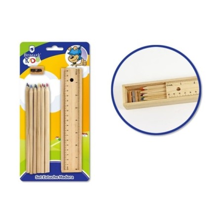 Bismark School Pack with Wooden Case with Ruler Cover, 12 Colored Pencils and Sharpener