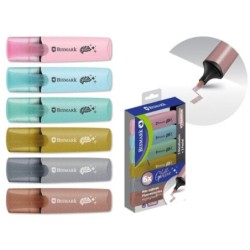 Bismark Pack de 6 Marqueurs Fluorescents Pailletés - 3x Pastel et 3x Métallisés - Encre à Séchage Rapide - Pointe Biseautée