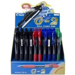 Pilot G2 Rollerball Display of 60 Gel Pens - 0,7mm Tip - 0,32mm Stroke - Refillable - Ergonomic Grip - Assorted Colors