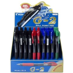 Présentoir à bille roulante Pilot G2 de 60 stylos à encre gel - Pointe 0,7 mm - Course 0,32 mm - Rechargeable - Prise