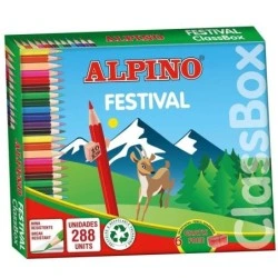 Alpino Festival Pacote de 288 Lápis de Cor Hexagonais - Mina 3mm - 12 Cores x 24 Unidades - Ideal para Escolas - Cores