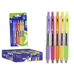 Bismark Pack de 5 Stylos à Bille Rétractables Encre Gel - Pointe 1.0mm - Écriture Douce - Couleurs Néon Assorties