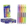 Bismark Pack de 5 Stylos à Bille Rétractables Encre Gel - Pointe 1.0mm - Écriture Douce - Couleurs Néon Assorties