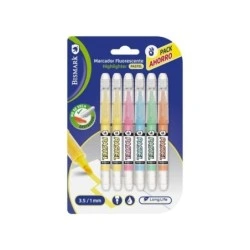 Bismark Long-Life Pack de 6 Marcadores Fluorescentes Pastel - Tinta Liquida - Punta Biselada - Ideal para Subrayar y Resaltar