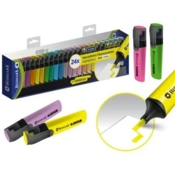 Bismark Pack de 24 Marcadores Fluorescentes - Ponta Biselada 2 - 5mm Aprox - Tinta à Base de Água - Longa Duração - Cores Néon