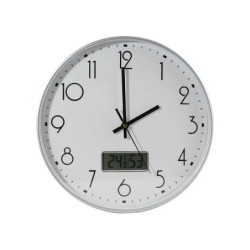 Bismark Office Clock with Digital Temperature and Humidity Marker - Black Numbers - Exterior Glass - Aluminum Hands - White
