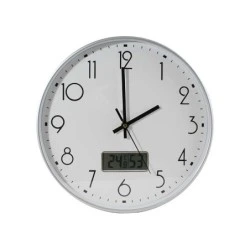 Bismark Reloj Oficina con Marcador Digital de Temperatura y Humedad - Numeros Negros - Cristal Exterior - Manecillas de