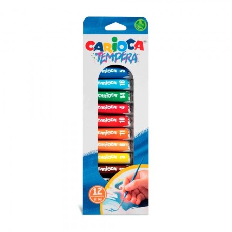 Carioca Pack de 12 Tubitos de Tempera 12ml - Colores Superlavables - Alto Poder Cubriente - Aplicable en Materiales Porosos