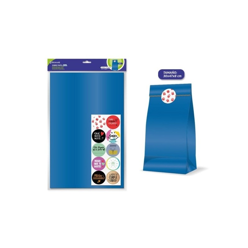 Bismark Pack de 10 Sobres Papel Kraft 50grs con 10 Pegatinas para Cierre - Medidas 30x47x8cm - Ideal para Regalos - Color Azul