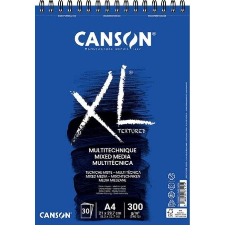 Canson Xl Mix Media Bloc de Dibujo Acuarela de 30 Hojas A4 - Grano Medio - Microperforado Espiral - 21x29.7cm - 300g - Color